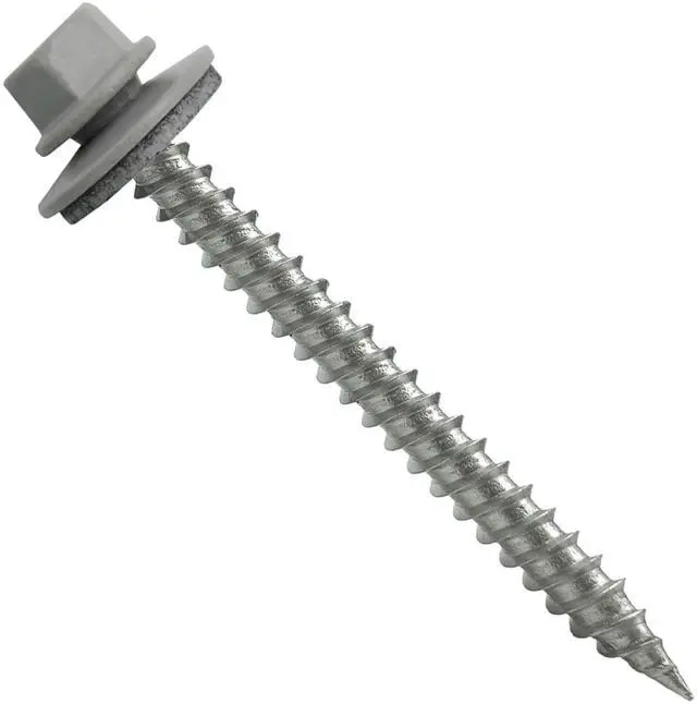 Main image of Stainless Steel Metal Roofing Screws (250) 9 x 2 ABC Gray hex Head Sheet Metal Roofing Screw. Self-Piercing (SP) tip Metal to Wood siding Screws EPDM Washer
