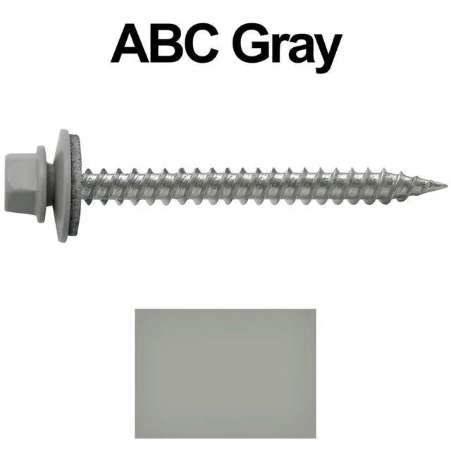 Alt view image 2 of 3 - Stainless Steel Metal Roofing Screws (250) 9 x 2 ABC Gray hex Head Sheet Metal Roofing Screw. Self-Piercing (SP) tip Metal to Wood siding Screws EPDM Washer