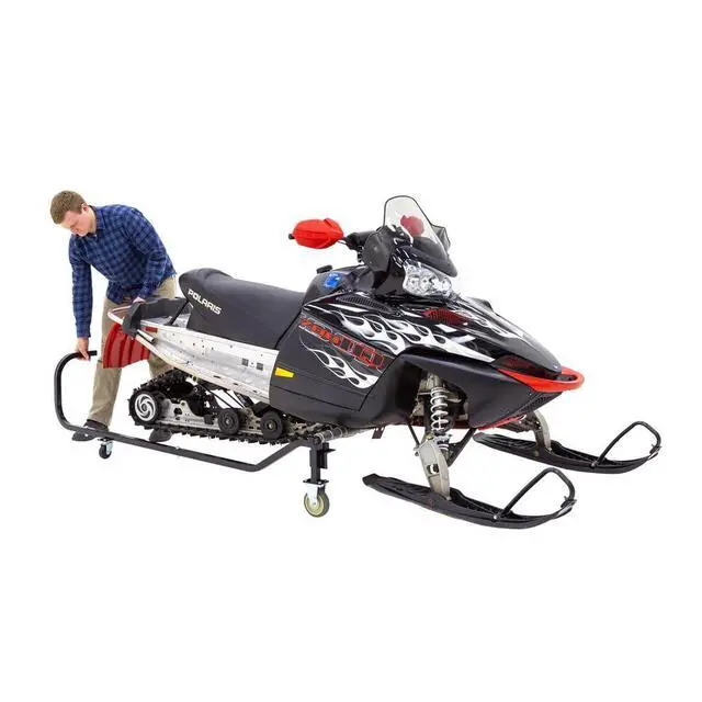 Alt view image 3 of 6 - Snowmobile Dolly, Heavy-Duty Powder-Coated Steel Lift with 1500 lb Capacity, Folding Design with Large Casters & Long Lever Handle for Moving and Storing Most Snowmobiles