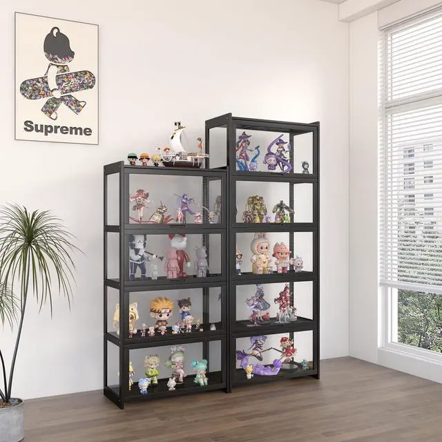 Alt view image 4 of 6 - 5-Tier Display Cabinet Bamboo with Acrylic Glass Door Curio Display Case for Collectibles Toy Organizers Rack & Display Shelf Kids Bookshelf for Home, Office, Playroom, Living Room(Black)