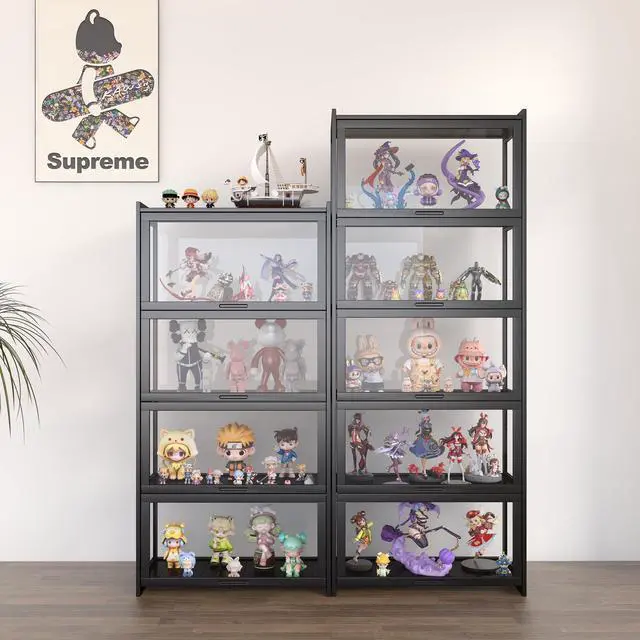 Alt view image 5 of 6 - 5-Tier Display Cabinet Bamboo with Acrylic Glass Door Curio Display Case for Collectibles Toy Organizers Rack & Display Shelf Kids Bookshelf for Home, Office, Playroom, Living Room(Black)