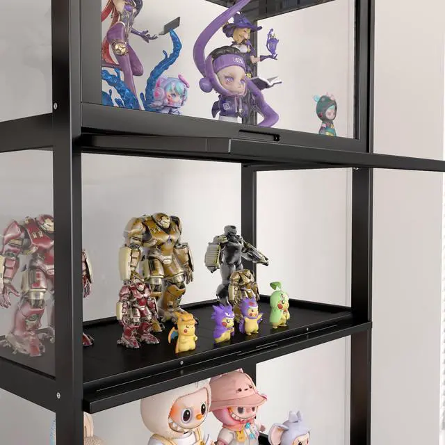 Alt view image 6 of 6 - 5-Tier Display Cabinet Bamboo with Acrylic Glass Door Curio Display Case for Collectibles Toy Organizers Rack & Display Shelf Kids Bookshelf for Home, Office, Playroom, Living Room(Black)