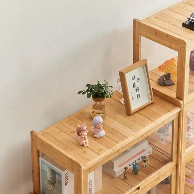 Alt view image 6 of 6 - 5-Tier Display Cabinet Bamboo with Acrylic Glass Door Curio Display Case for Collectibles Toy Organizers Rack & Display Shelf Kids Bookshelf for Home, Office, Playroom, Living Room(Nature)