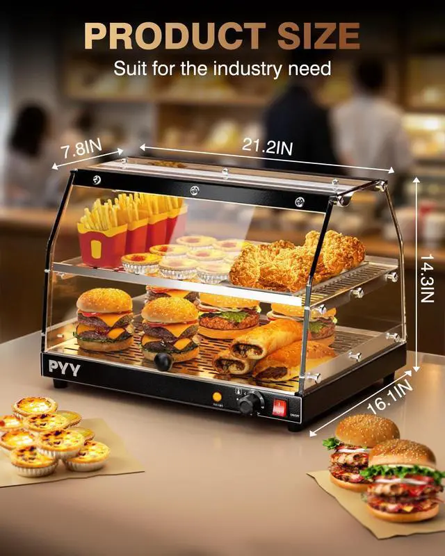 Alt view image 2 of 6 - Commercial Food Warmer Display, 2-Tier Electric Countertop Food Warmer with LED Lighting Adjustable Glass Door, Pastry Display Case for Restaurant Black
