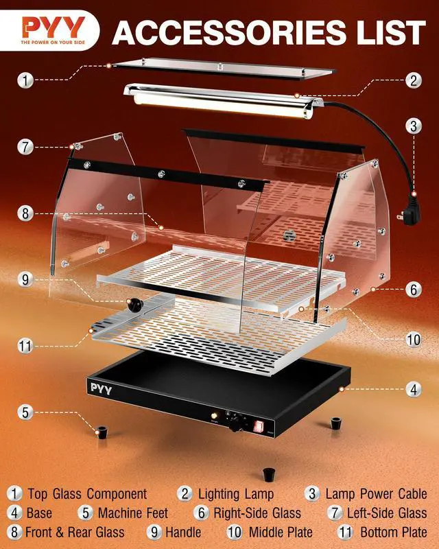 Alt view image 3 of 6 - Commercial Food Warmer Display, 2-Tier Electric Countertop Food Warmer with LED Lighting Adjustable Glass Door, Pastry Display Case for Restaurant Black