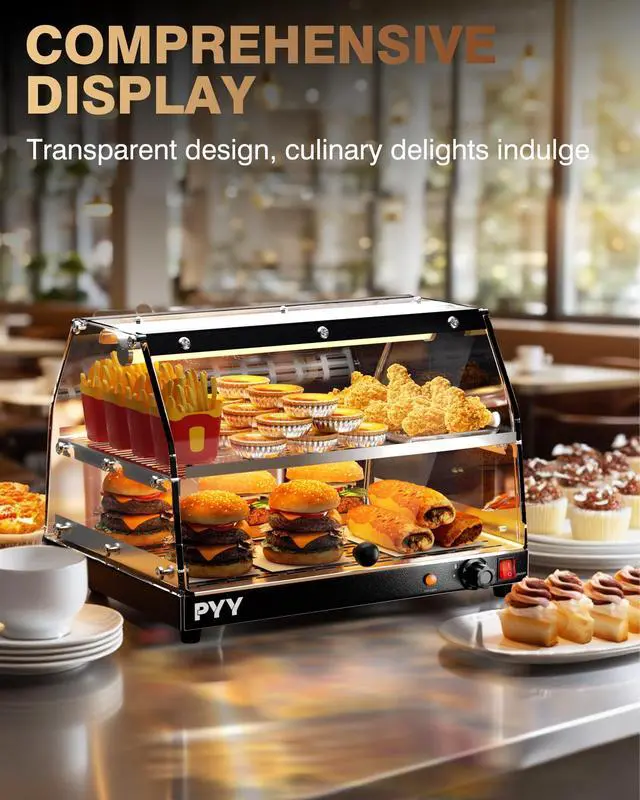 Alt view image 6 of 6 - Commercial Food Warmer Display, 2-Tier Electric Countertop Food Warmer with LED Lighting Adjustable Glass Door, Pastry Display Case for Restaurant Black