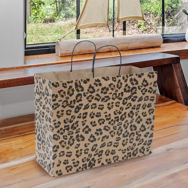Alt view image 4 of 6 - Brown Leopard Paper Shopping Bags - (16 L x 6 D x 12 ½ H) Case of 100