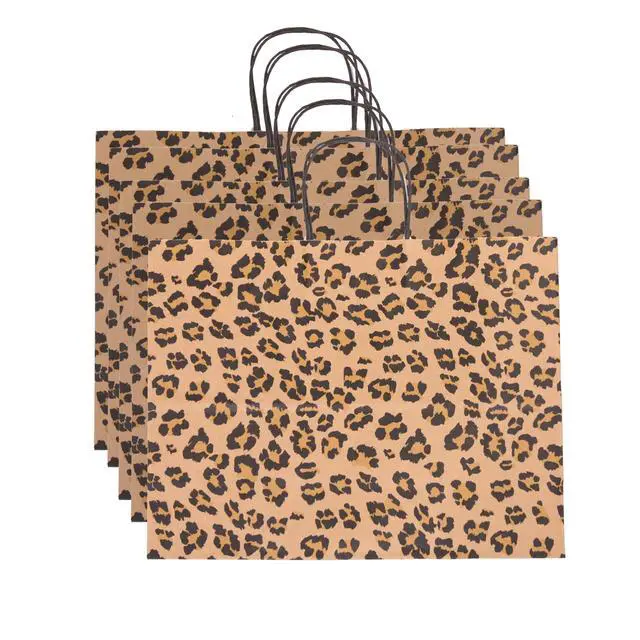 Alt view image 5 of 6 - Brown Leopard Paper Shopping Bags - (16 L x 6 D x 12 ½ H) Case of 100