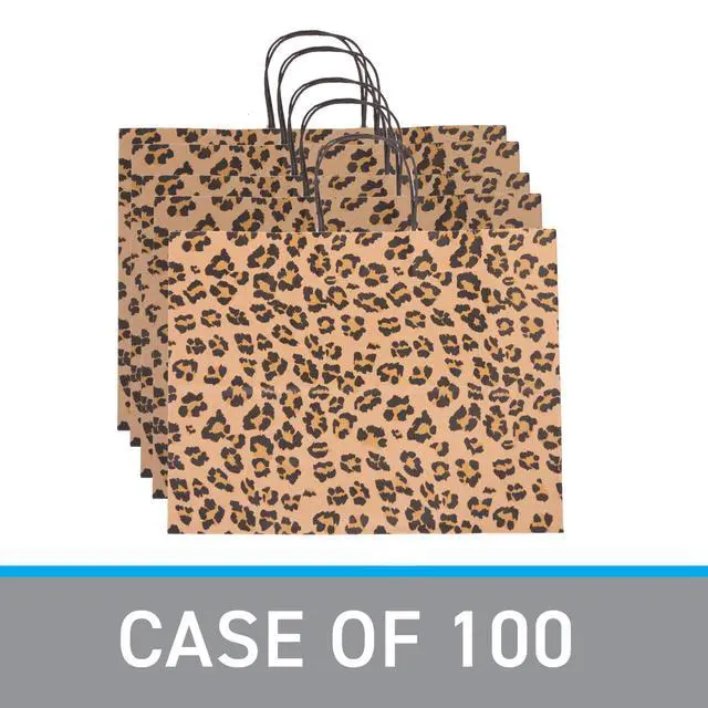 Alt view image 6 of 6 - Brown Leopard Paper Shopping Bags - (16 L x 6 D x 12 ½ H) Case of 100