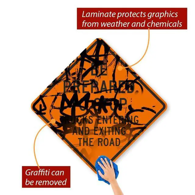 Alt view image 2 of 5 - "Be Prepared to Stop, Trucks Entering and Exiting The Road" Sign | 36" x 36" 3M High Intensity Grade Reflective Aluminum, Made in USA