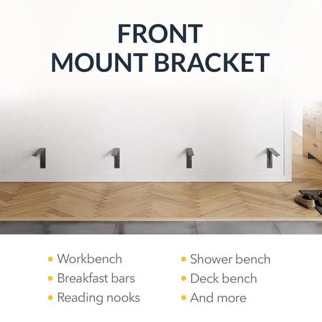 Alt view image 6 of 6 - Iron Supports Front Mount Heavy-Duty Bench Bracket - Wall Mounted Steel Support Brackets for Wall Bench, Floating Bench, Work Bench (Matte Black - 20"" Deep x 12"" High)