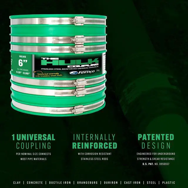 Alt view image 6 of 6 - 8" Hulk Pipe Coupling Non Shear Below Ground Rated Universal Connector for Clay, Plastic, Concrete Ductile and Cast Iron Materials