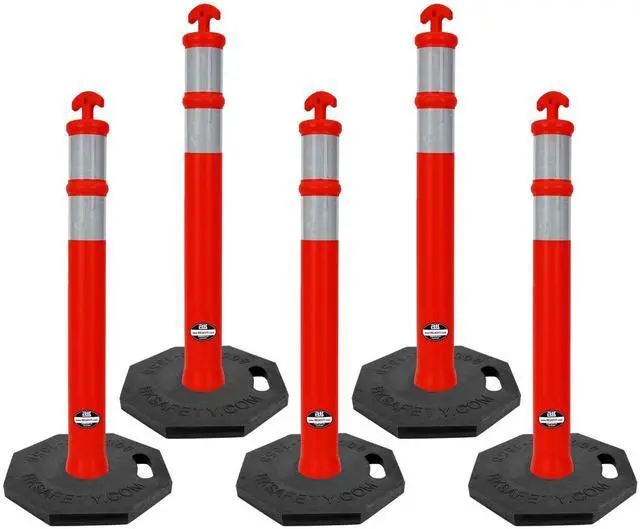Main image of (Pack of 5) RK DPOST2T Polyethylene Portable Delineator Post with 13 lbs Octagonal Rubber Base, 42" Height, Orange