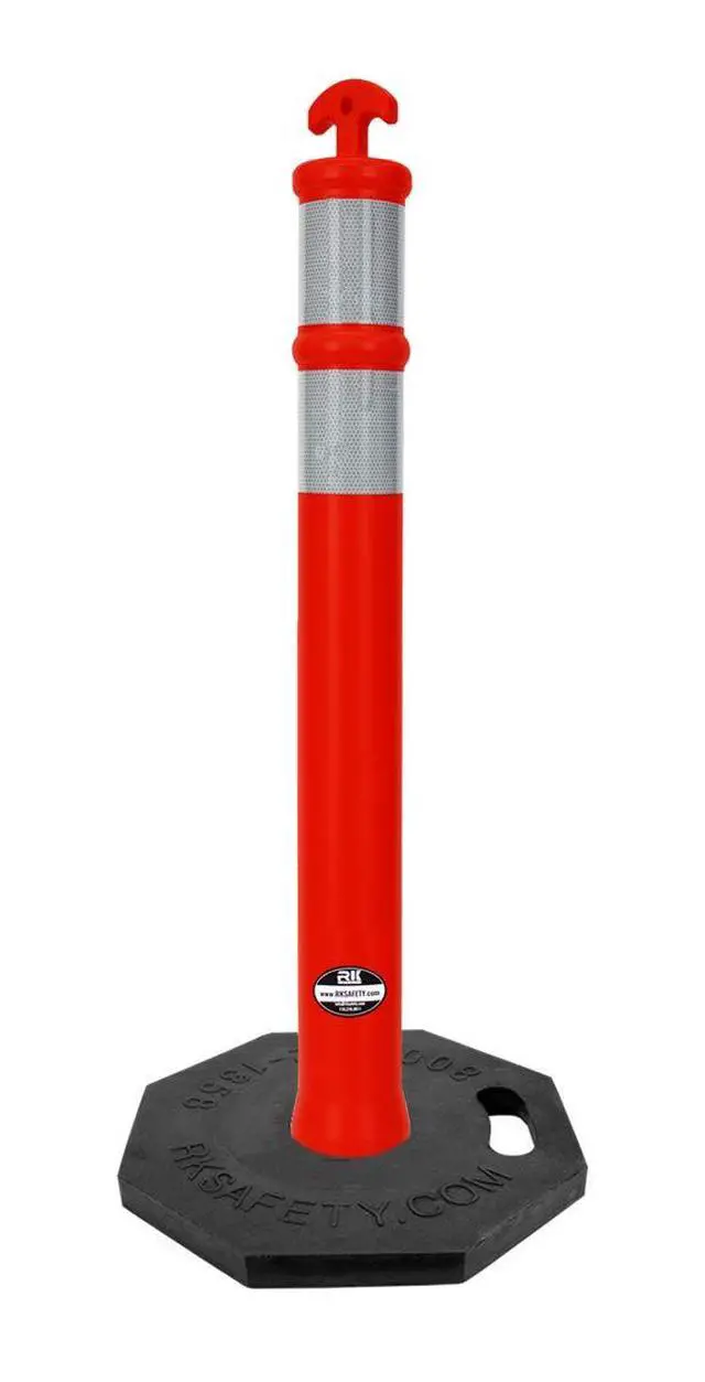 Alt view image 2 of 3 - (Pack of 5) RK DPOST2T Polyethylene Portable Delineator Post with 13 lbs Octagonal Rubber Base, 42" Height, Orange