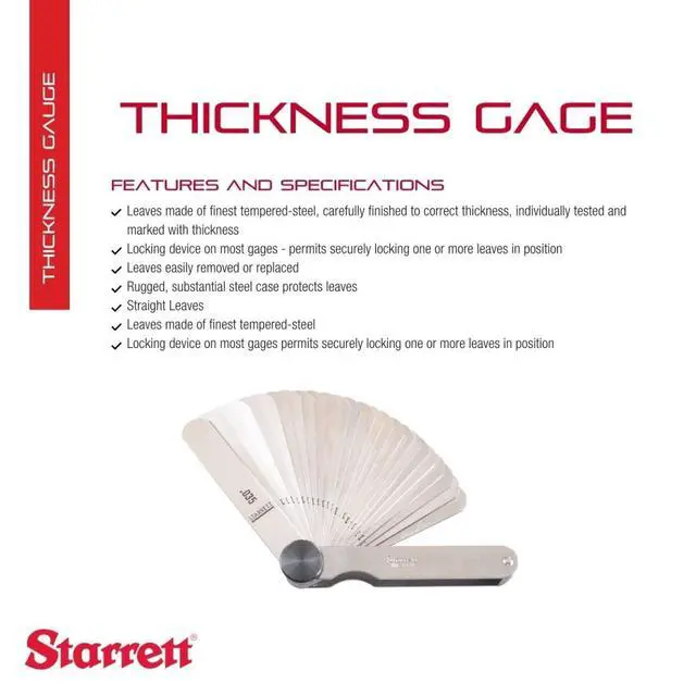 Alt view image 2 of 6 - Tempered Steel English Thickness Gage with Easily Removed Leaves - Ideal for Carpenters and Home Improvement - 31 Leaves, 1/2"-1/4" x 3"-1/32" Size,.0015"-.035" Thickness - 66B