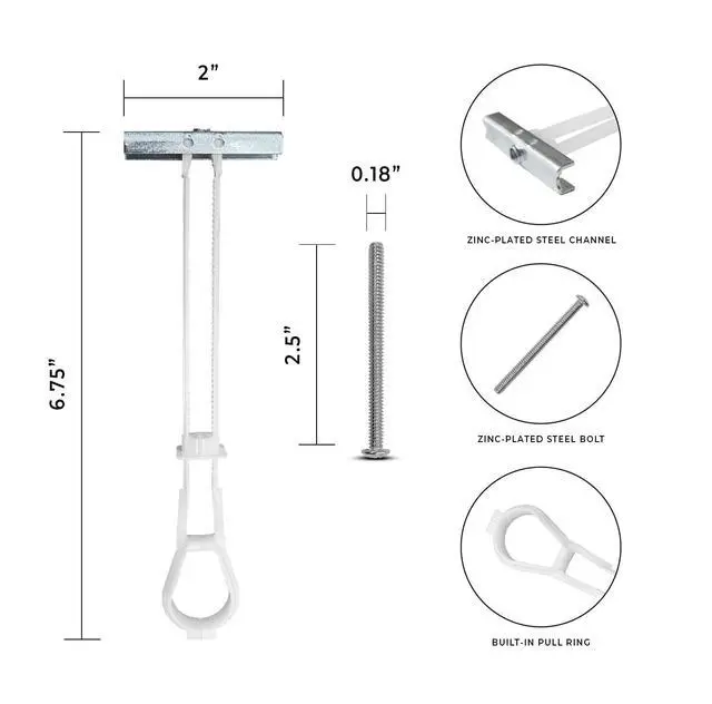 Alt view image 4 of 6 - 400-Pack 3/16"-24 Heavy Duty Quick Toggle Anchors with Bolts Set | for Drywall, Metal Studs, and Concrete Block | Holds 240+ Lbs. | 400 Toggles + 400 Bolts
