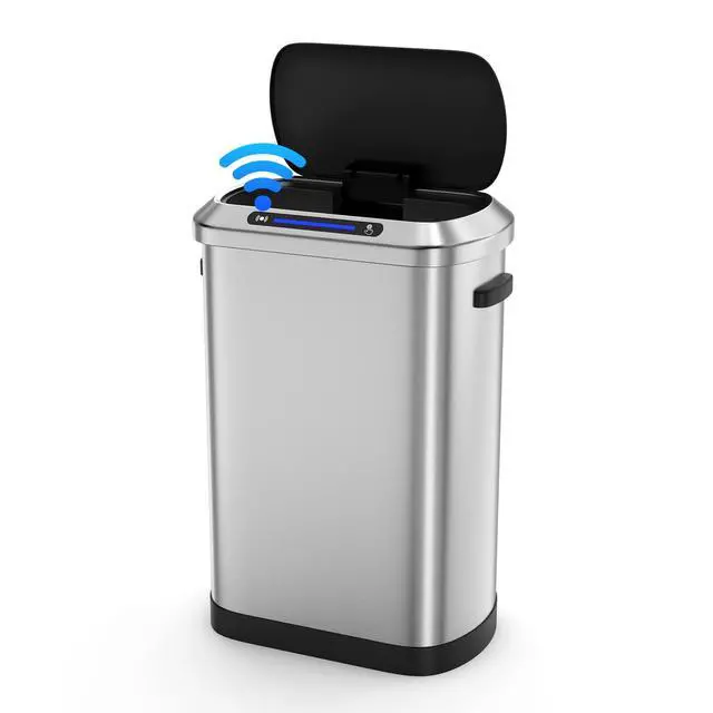 Alt view image 2 of 6 - Smart Automatic Trash Can with Lid 13 Gallon, Stainless Steel Thickened Body & Super Mute Sensor Lid with 30 Count Garbage Bags for Kitchen Office Bedroom Waste Bin and More - Silver