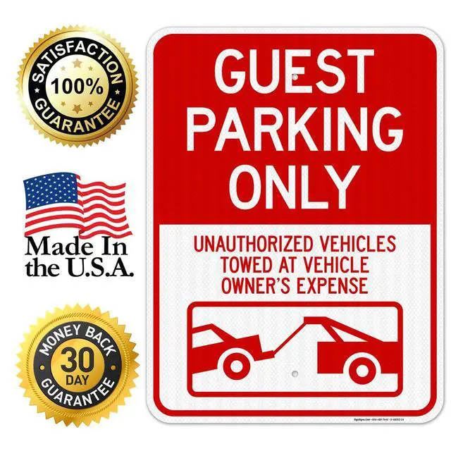 Alt view image 4 of 6 - Guest Parking Only Unauthorized Vehicles Towed At Owner Expense with Graphic Sign, 18x24 Inches, 3M EGP Reflective with Post & Cast Iron Base Stand Set Made in USA by