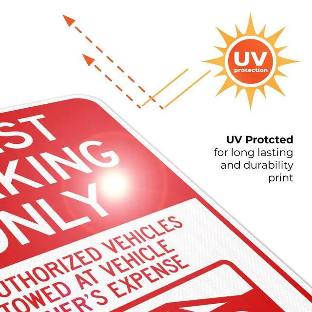 Alt view image 6 of 6 - Guest Parking Only Unauthorized Vehicles Towed At Owner Expense with Graphic Sign, 18x24 Inches, 3M EGP Reflective with Post & Cast Iron Base Stand Set Made in USA by