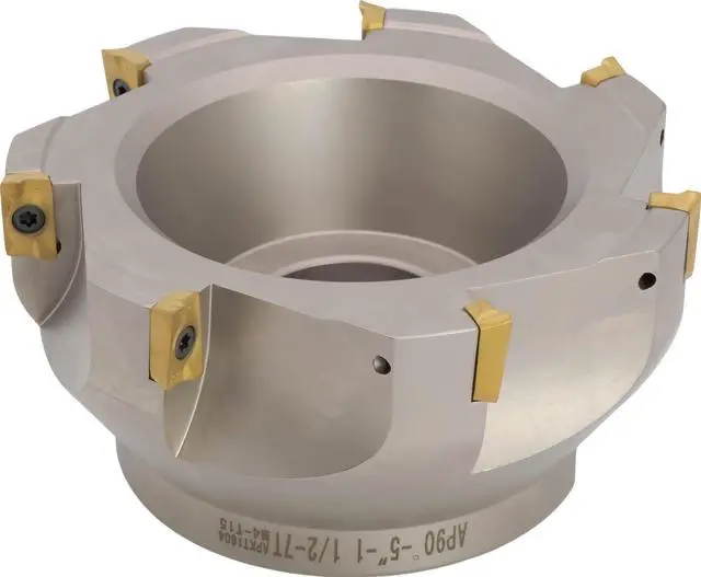 Main image of 5" 90° Indexable Face (Shell) Mill, for Square Shoulder Milling, 1 1/2" Arbor Hole Diameter, 7 Flute, with 7 pcs APKT1604 Carbide Inserts