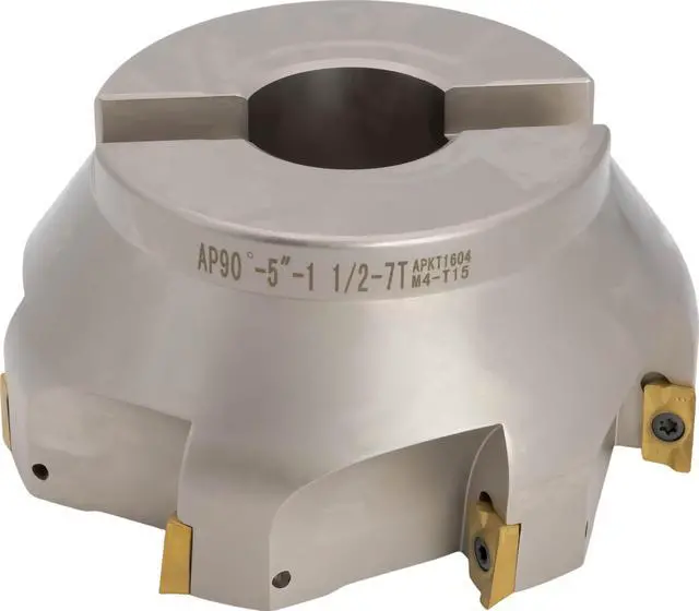 Alt view image 2 of 2 - 5" 90° Indexable Face (Shell) Mill, for Square Shoulder Milling, 1 1/2" Arbor Hole Diameter, 7 Flute, with 7 pcs APKT1604 Carbide Inserts