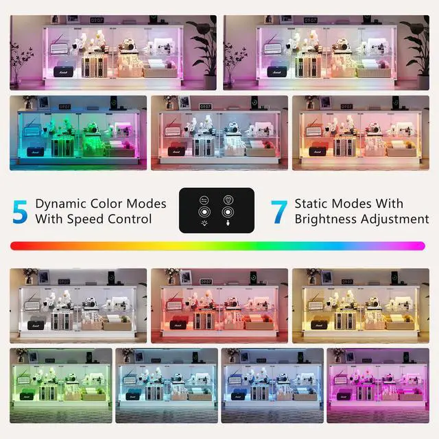 Alt view image 5 of 6 - 59" Glass Display Cabinet with Glass Door, Clear Tempered Curio Cabinet with Charging Station, Human Body Sensor & RGB Lights for Collectibles, Modern Display Case for Living Room, White