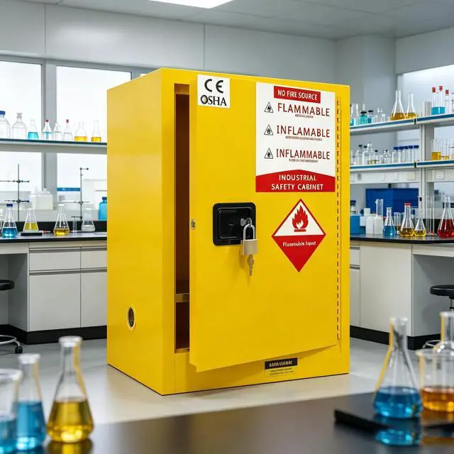 Main image of Flammable Safety Cabinet, 35 Gallon Fire-Resistant Storage Cabinet 18 x 23 x 35, Yellow Steel Chemical Storage Cabinet with Manual-Close Door and Lock for Garage, Workshop, Lab (35 Callon)