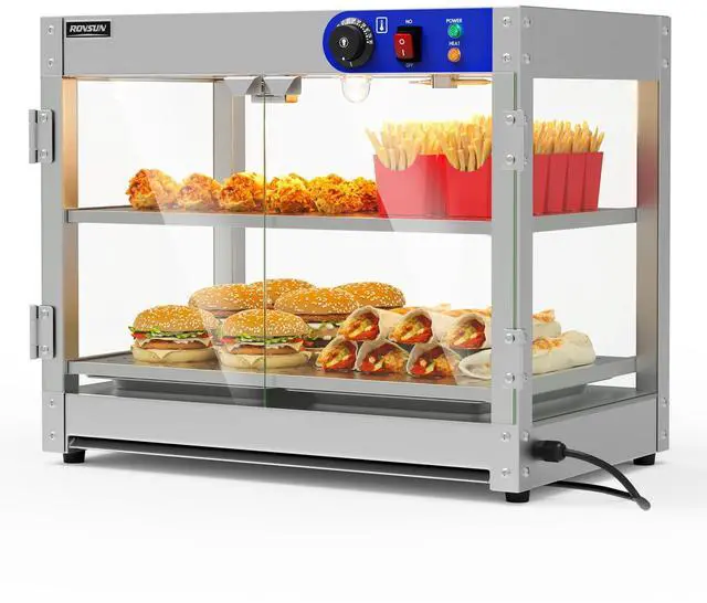 Main image of Food Warmer Display Pizza Warmer, Commercial Countertop Food Warmer Electric with Removable Shelves LED Lighting Glass Door, Pastry Display Case for Restaurant Buffet 800W (2 Tiers)