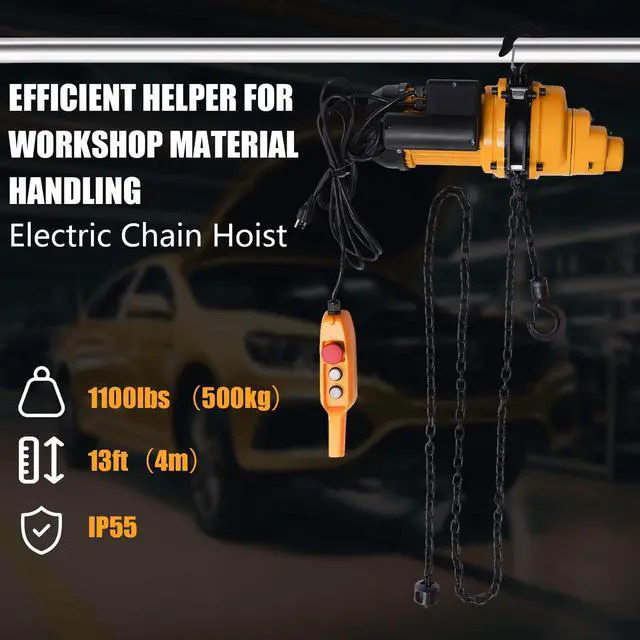 Alt view image 2 of 6 - Electric Chain Hoist Winch - 1100Lbs Chain Electric Lift Hoist Single Phase Overhead Crane Hoist w/Emergency Stop Switch Design Max Lift Height 13Ft 110V Crane Hoist for Garage Ceiling
