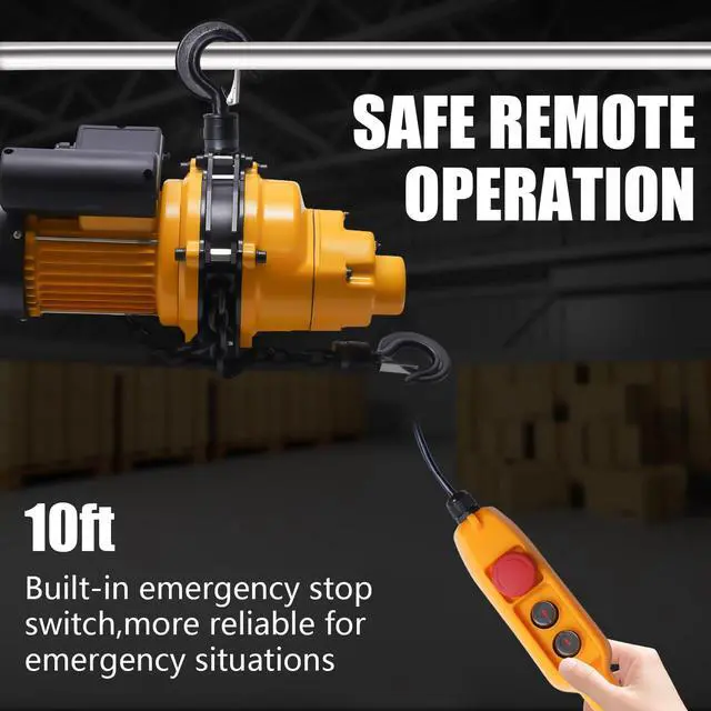Alt view image 4 of 6 - Electric Chain Hoist Winch - 1100Lbs Chain Electric Lift Hoist Single Phase Overhead Crane Hoist w/Emergency Stop Switch Design Max Lift Height 13Ft 110V Crane Hoist for Garage Ceiling