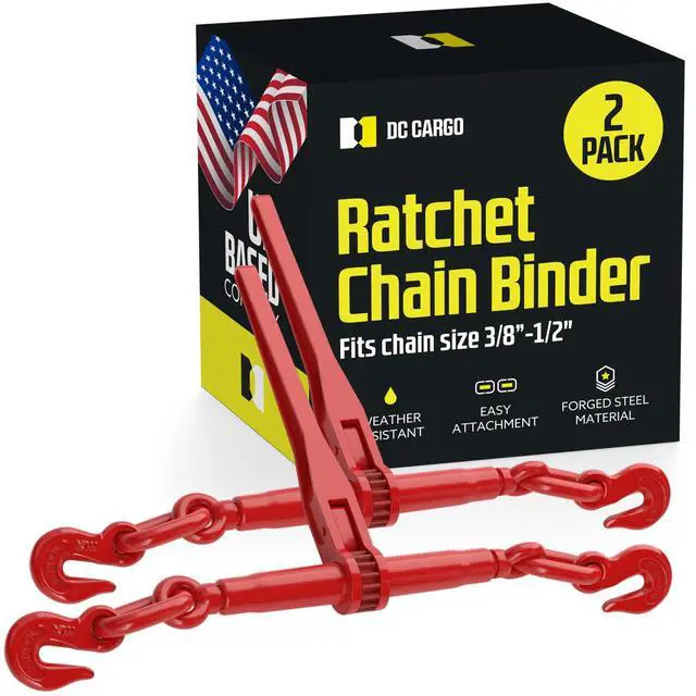 Main image of DC Cargo Heavy-Duty Ratcheting Chain Binder 3/8"-1/2", Load Binders with 9,200 lbs Working Load Limit - Chain Binders Ratcheting for Secure and Safe Transport (Pack of 2)