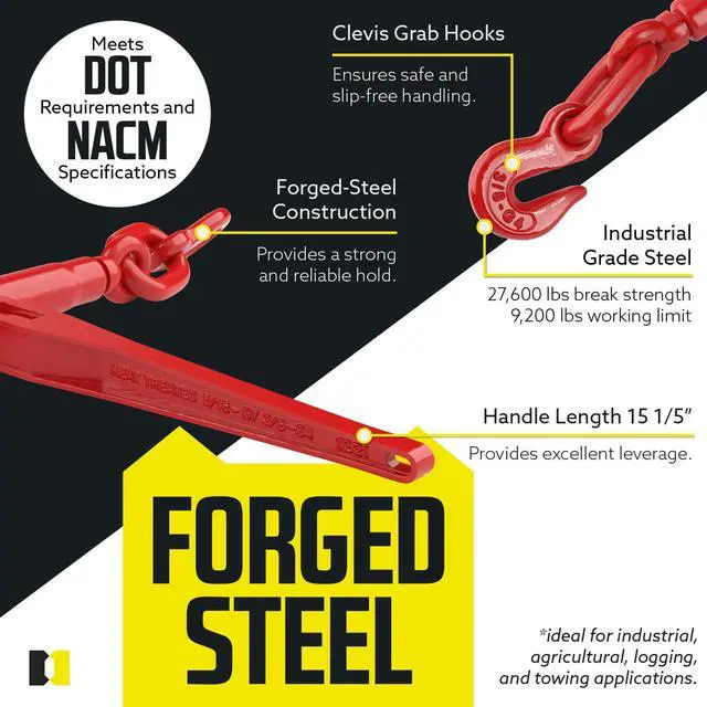 Alt view image 3 of 6 - DC Cargo Heavy-Duty Ratcheting Chain Binder 3/8"-1/2", Load Binders with 9,200 lbs Working Load Limit - Chain Binders Ratcheting for Secure and Safe Transport (Pack of 2)