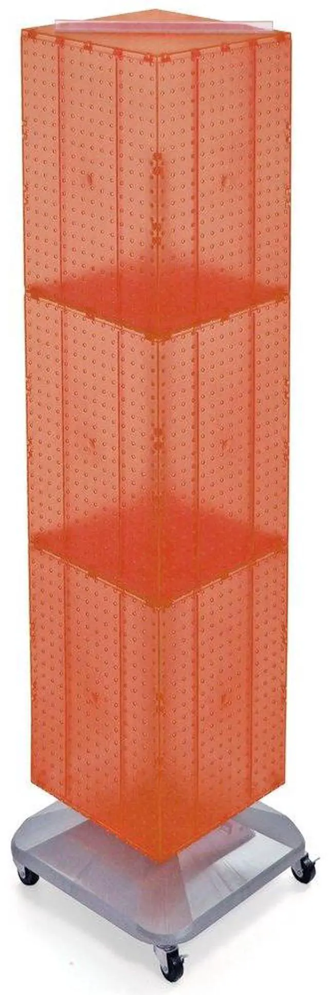 Main image of 701465-ORG FOUR-SIDED PEGBOARD TOWER FLOOR DISPLAY ON REVOLVING WHEELED BASE. PANEL SIZE: 14"W X 60"H, Orange