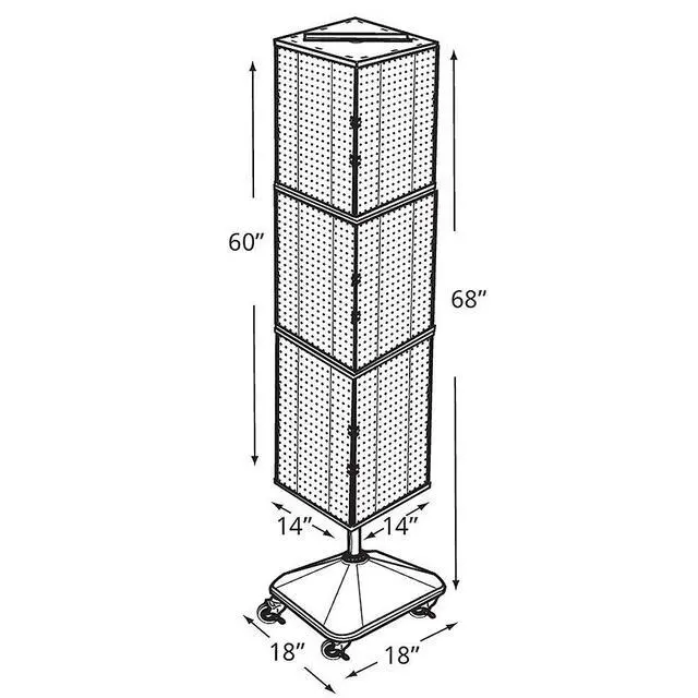 Alt view image 2 of 2 - 701465-ORG FOUR-SIDED PEGBOARD TOWER FLOOR DISPLAY ON REVOLVING WHEELED BASE. PANEL SIZE: 14"W X 60"H, Orange