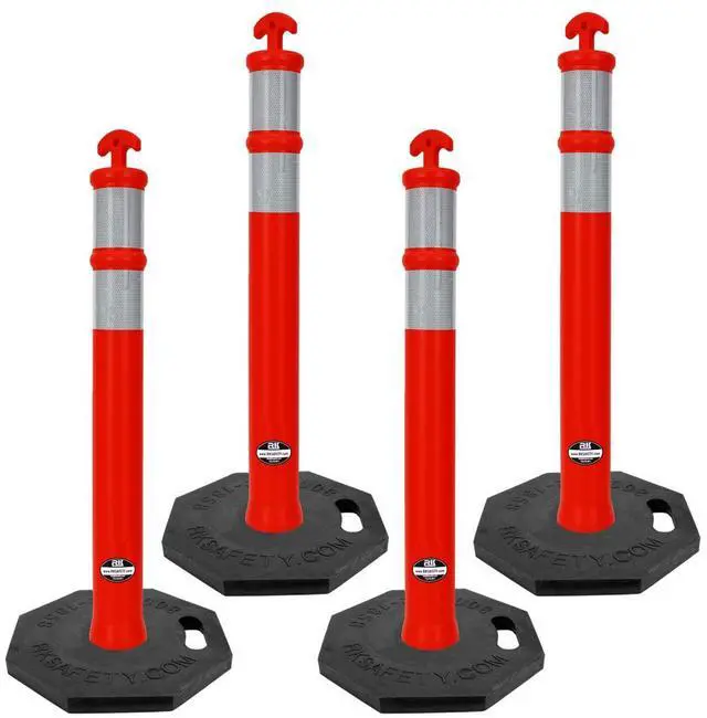 Main image of RK DPOST2T Polyethylene Portable Delineator Post with 13 lbs Octagonal Rubber Base, 42" Height (Set of 4, Orange)
