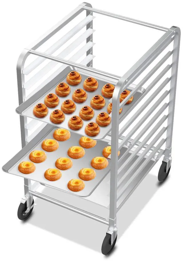 Main image of 10-Tiers Sheet Bun Pan Speed Bakery Tray Racks, Commercial Stainless Steel Baking Racks with Brake Wheels, Push Bread Tray Food Cart, Perfect for Kitchen/Dining Rooms