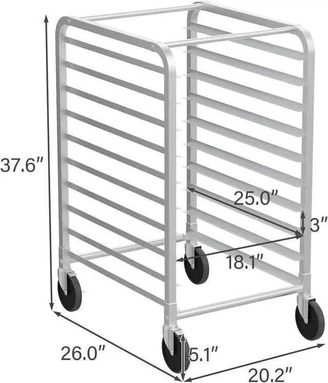 Alt view image 3 of 6 - 10-Tiers Sheet Bun Pan Speed Bakery Tray Racks, Commercial Stainless Steel Baking Racks with Brake Wheels, Push Bread Tray Food Cart, Perfect for Kitchen/Dining Rooms