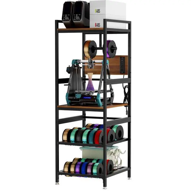 Alt view image 3 of 6 - 3D Printer Stand with Filament Storage, Heavy-Duty Metal Frame, T-Type Filament Holder, Built-in Power Panel, Open Frame Printer Workstation for Home & Workshop