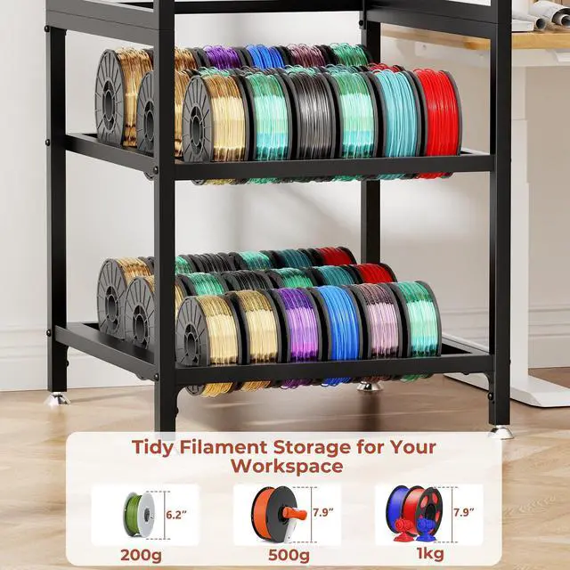 Alt view image 6 of 6 - 3D Printer Stand with Filament Storage, Heavy-Duty Metal Frame, T-Type Filament Holder, Built-in Power Panel, Open Frame Printer Workstation for Home & Workshop