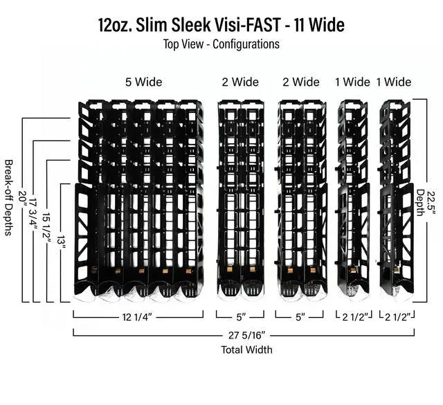Alt view image 2 of 6 - Drink Organizer for Fridge, Visi-Fast Spring-Loaded Beverage Glides for 12oz slim, 11-Wide, 24" D, 6-Pack