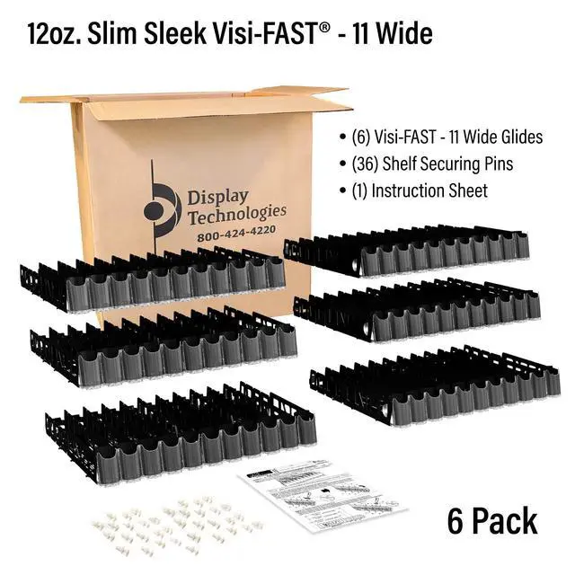Alt view image 6 of 6 - Drink Organizer for Fridge, Visi-Fast Spring-Loaded Beverage Glides for 12oz slim, 11-Wide, 24" D, 6-Pack