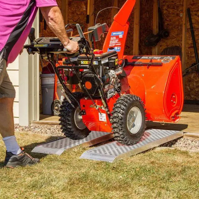 Alt view image 4 of 6 - Dual Runner Shed Ramps 4' L with Aluminum Punch Plate Surface, 1,500 lb. Capacity