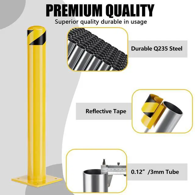 Alt view image 3 of 6 - Safety Bollard Post, 42 Inch Height Steel Bollards, 4.5 Inch Diameter Parking Bollard, Yellow Powder Coated Safety Parking Barrier Post, for Traffic Sensitive Areas (42inch 4Pack)