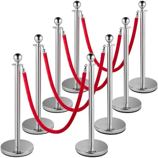 Main image of Velvet Ropes and Posts, 8 Pcs, 5 ft Red Velvet Rope, Stanchion Post with Ball Top, Crowd Control Barriers, Red Carpet Poles for Party Supplies