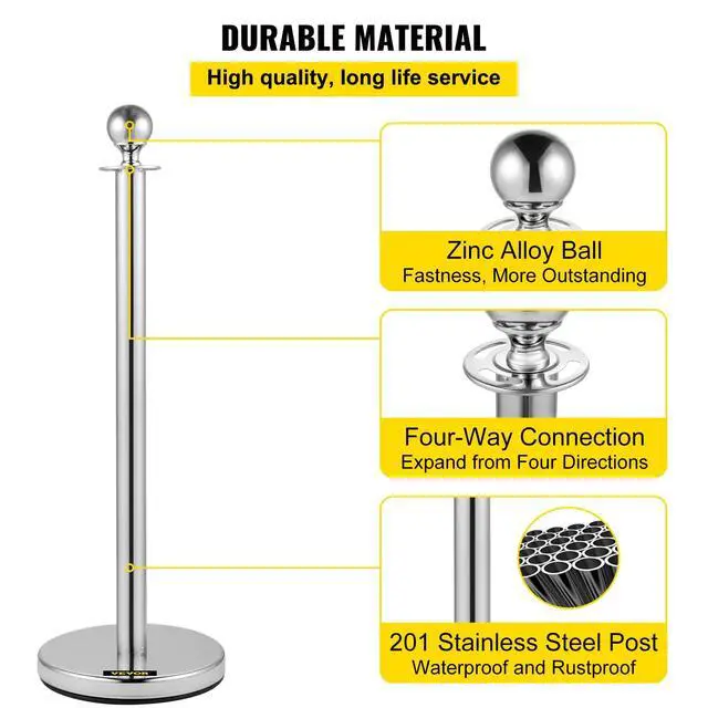 Alt view image 3 of 6 - Velvet Ropes and Posts, 8 Pcs, 5 ft Red Velvet Rope, Stanchion Post with Ball Top, Crowd Control Barriers, Red Carpet Poles for Party Supplies