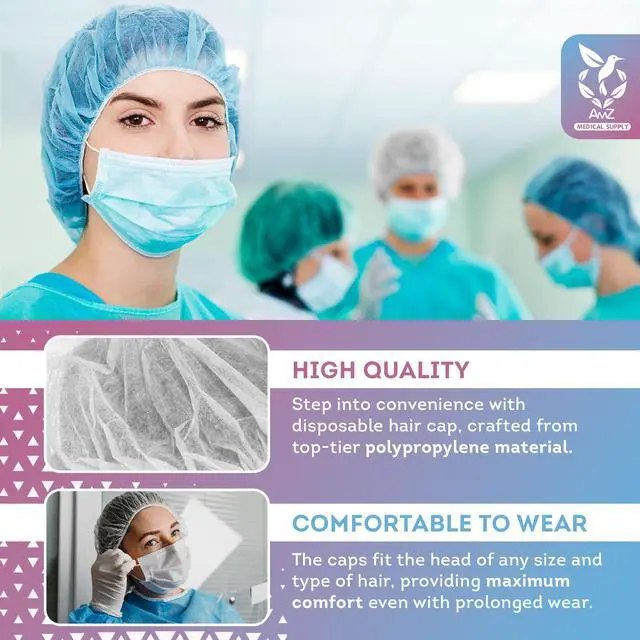 Alt view image 3 of 6 - Disposable Bouffant Caps, 24 Inch White Polypropylene Hair Covers with Elastic Band, Breathable Nonwoven Head Covers for Food Service, Spa, Salon, 1000 Pack
