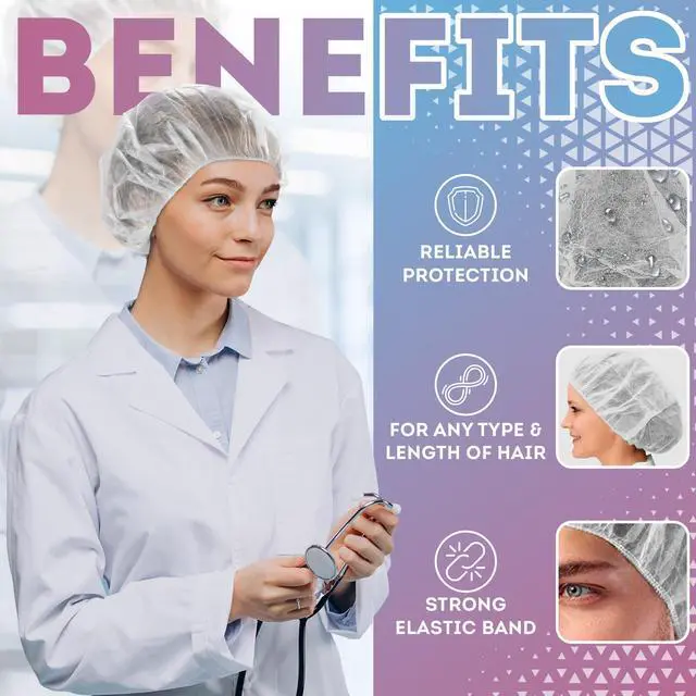 Alt view image 4 of 6 - Disposable Bouffant Caps, 24 Inch White Polypropylene Hair Covers with Elastic Band, Breathable Nonwoven Head Covers for Food Service, Spa, Salon, 1000 Pack