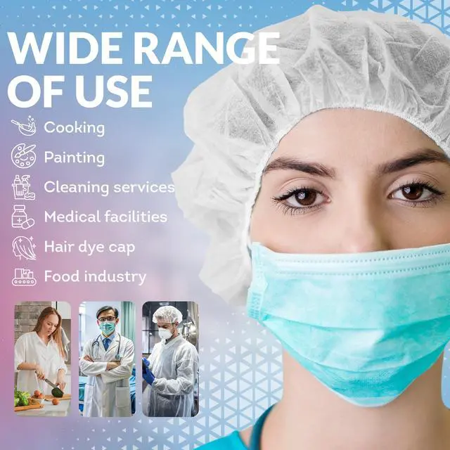 Alt view image 5 of 6 - Disposable Bouffant Caps, 24 Inch White Polypropylene Hair Covers with Elastic Band, Breathable Nonwoven Head Covers for Food Service, Spa, Salon, 1000 Pack