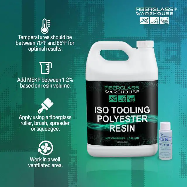 Alt view image 3 of 5 - ISO Polyester Laminating Resin, 4 Gallon Kit with Catalyst | High Strength, Fast Wet Out, Corrosive Resistant, Marine, Industrial & Mold Making