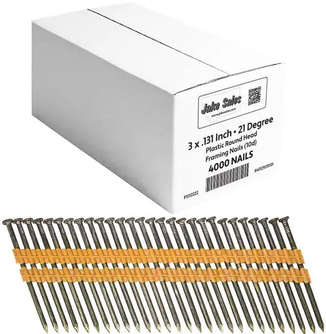 Main image of 3 x.131 Inch (10d) 21 Degree - Plastic Collated - Bright Coated, Vinyl Coated Framing Nail- Full Box ~4000 Nails